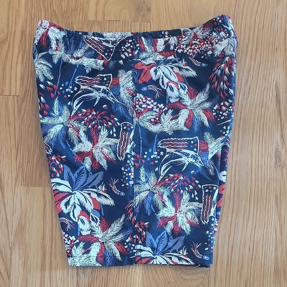Columbia Boys Blue and Red Tropical Print Swim Trunks